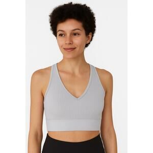 90 Degree By Reflex Cropped Tank Top Size XL Grey Stretch Seamless V-Neck Ribbed